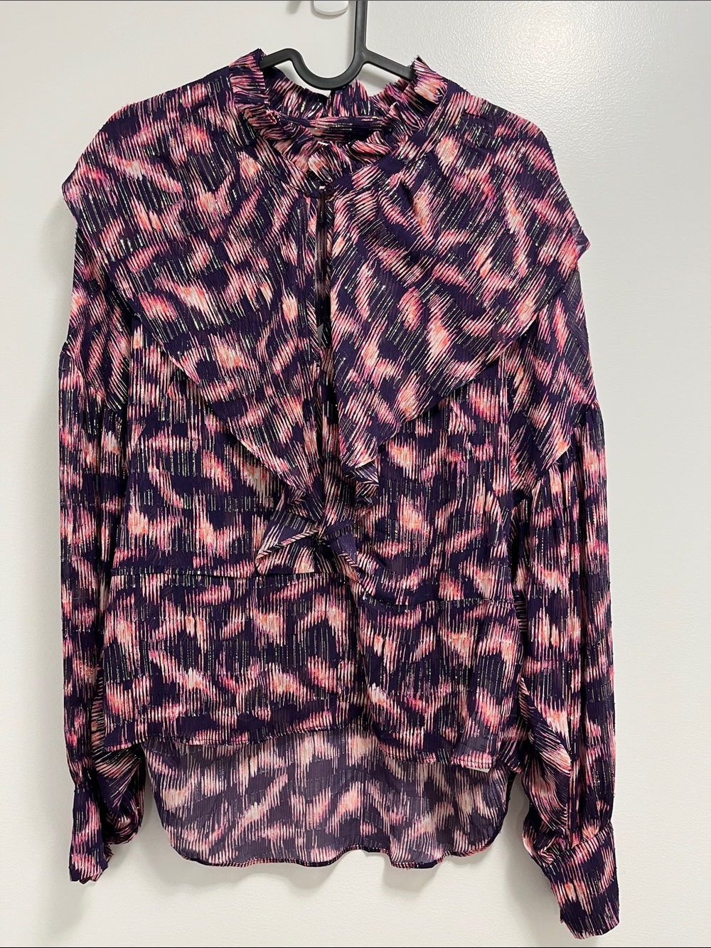 IRO Tchami Ruffle Blouse Floral Metallic Georgette Top NWT FR 34 US 2